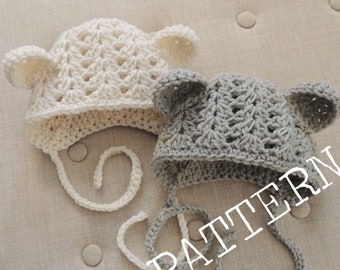Bear Bonnet Crochet Pattern for Babies 0-3mo