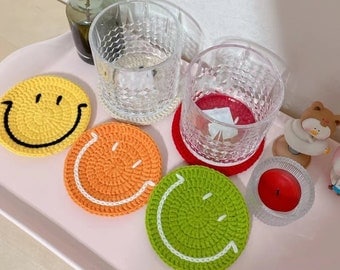 Happy Life" Crochet Coaster Pattern for DIY Craft