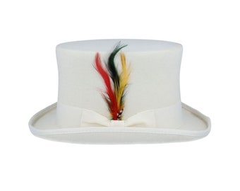 Unisex Wool Felt Top Hat with Feather
