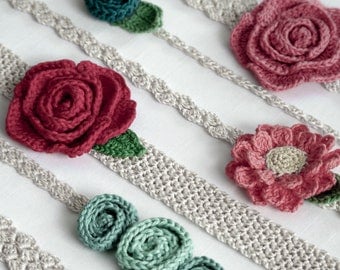 Crochet Pattern Pack: 6 Headbands, 3 Flowers
