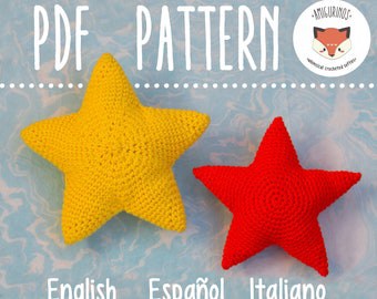 Multilingual Star Amigurumi Crochet Pattern, No-Sewing