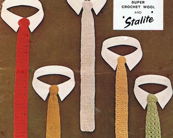 1960s Vintage Mens Skinny Tie Crochet Pattern