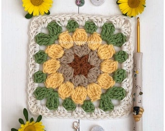 Sunflower Granny Square Crochet Blanket Pattern
