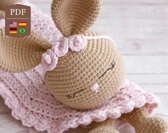 Bunny Security Blanket Crochet Pattern in Multilingual PDF