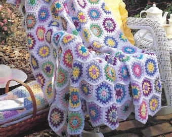 Vintage Hexagon Motif Crochet Afghan Pattern Book