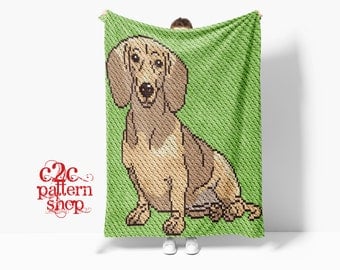 Dachshund Dog C2C Crochet Pattern with Extras