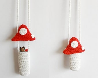 Crochet Pattern for Toadstool Lighter Pouch Necklace