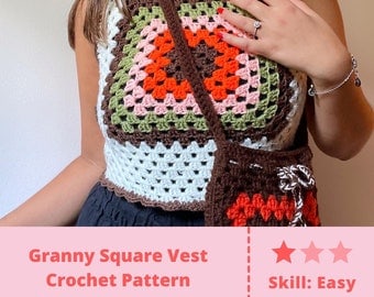 70s Granny Square Crochet Sweater Vest Pattern