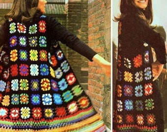 Vintage 1970's Boho Granny Square Crochet Waistcoat