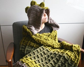Dino Hooded Crochet Blanket Pattern (257)