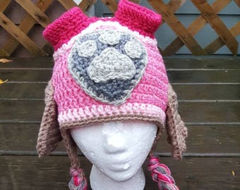 Pink Skye Puppy Crochet Winter Hat Pattern