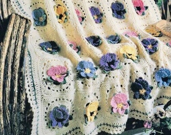 Vintage Pansy Motif Crochet Blanket Pattern PDF