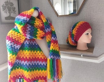 Rainbow Slouchy Bobble Hat & Scarf Crochet Pattern