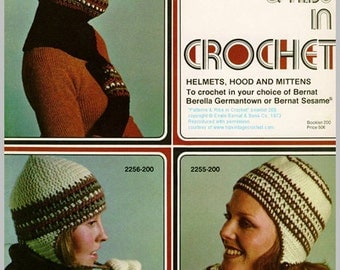 1970s Vintage Bernat Crochet Hats & Mittens Pattern