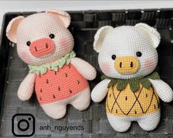 Mina n Minu Piggy Crochet Pattern: Strawberry & Pineapple Amigurumi