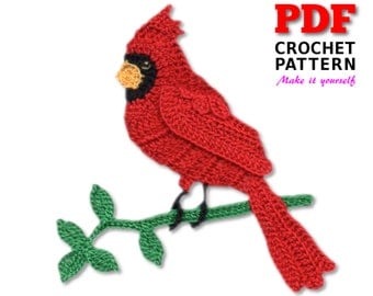 Crochet Cardinal on Branch Applique Pattern