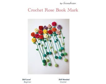 Crochet Rose Bookmark Pattern, Book Lover Gift
