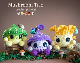 Mushroom Trio Amigurumi Crochet Pattern - PDF