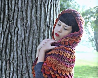 Crochet Pattern for Hooded Crocodile Stitch Capelet/Poncho