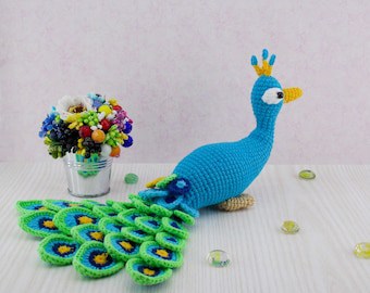 Crocheted Amigurumi Peacock Pattern: Stuffed Bird Design