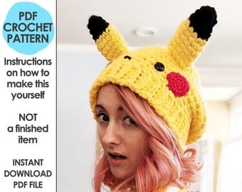 Pikachu Pokemon Slouchy Hat Crochet Pattern