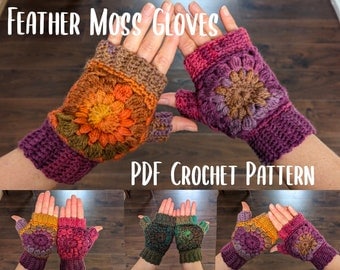Easy Feather Moss Crochet Fingerless Gloves Pattern
