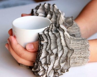 Cozy Hand-Knit Frilly Fingerless Winter Gloves