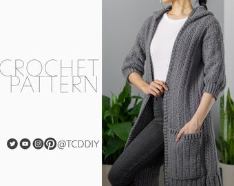 Hooded Duster Cardigan Crochet Pattern with Pockets