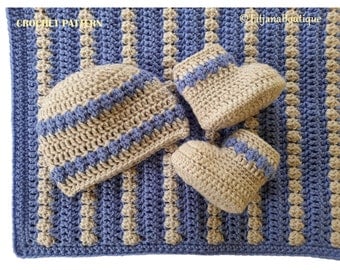 Crochet Baby Blanket, Hat & Booties Pattern PDF94