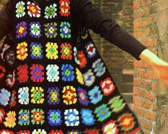 Vintage 70's Boho Granny Square Hippie Vest Pattern