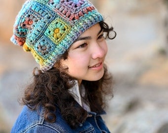 Square Scramble Slouchy Crochet Hat Pattern (3 Sizes)
