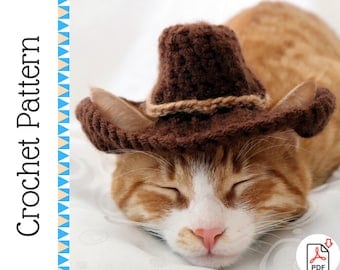 Crochet Cowboy Cat Hat Pattern PDF