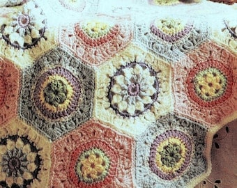 Vintage Pastel Granny Hexagon Afghan Pattern