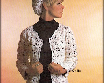 Vintage 1970's Women's Crochet Cardigan & Beret Pattern
