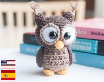 Albert The Owl Crochet PDF Pattern, Bilingual