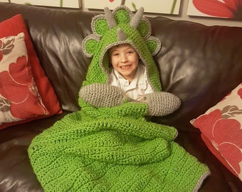 Dinosaur Hooded Blanket Crochet Pattern