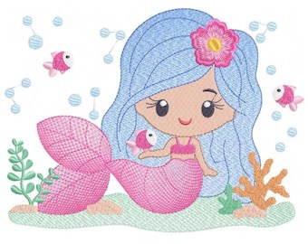 Mermaid Princess Machine Embroidery Ripple Pattern