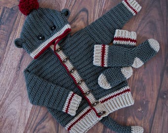 Sock Monkey Hoodie & Socks Crochet Pattern