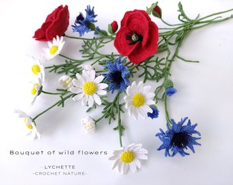 Wildflowers Bouquet Crochet Pattern (Poppy, Cornflower, Chamomile)