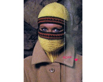 Vintage 1970's Crocheted Ski Mask Balaclava Pattern