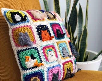 English Many Cats Crochet Granny Square Pattern