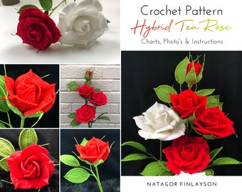 Hybrid Tea Rose Crochet Pattern in 3 Sizes