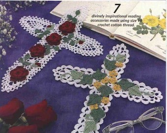 Vintage Crochet Floral Cross Bible Bookmarks