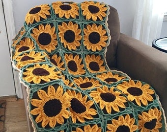 Sunflower Crochet Pattern: Granny Square Afghan Throw
