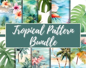Tropical Watercolor Digital Patterns Bundle (10 Set)