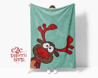 Mini C2C Crochet Pattern: Red-Nosed Reindeer Blanket