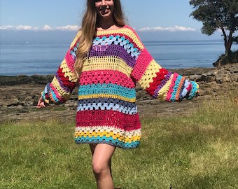 Hippie Boho Oversized Crochet Sweater Pattern