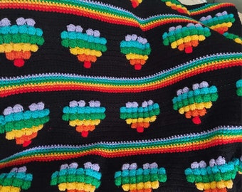 Rainbow Hearts Crochet Pattern for Sofa Throw