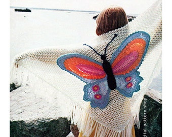Vintage Butterfly Shawl Crochet Pattern PDF C75