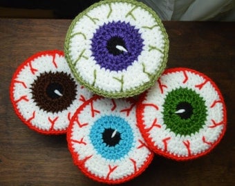 Creepy Crochet Eyeball Coasters for Halloween